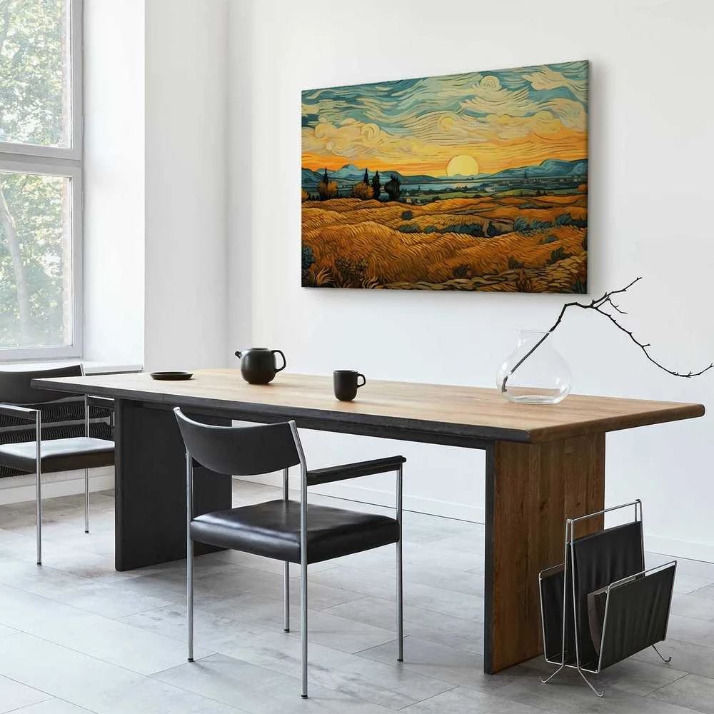 Artgeist Paveikslas - Impressionistic fields - painted golden landscape with fields of grain