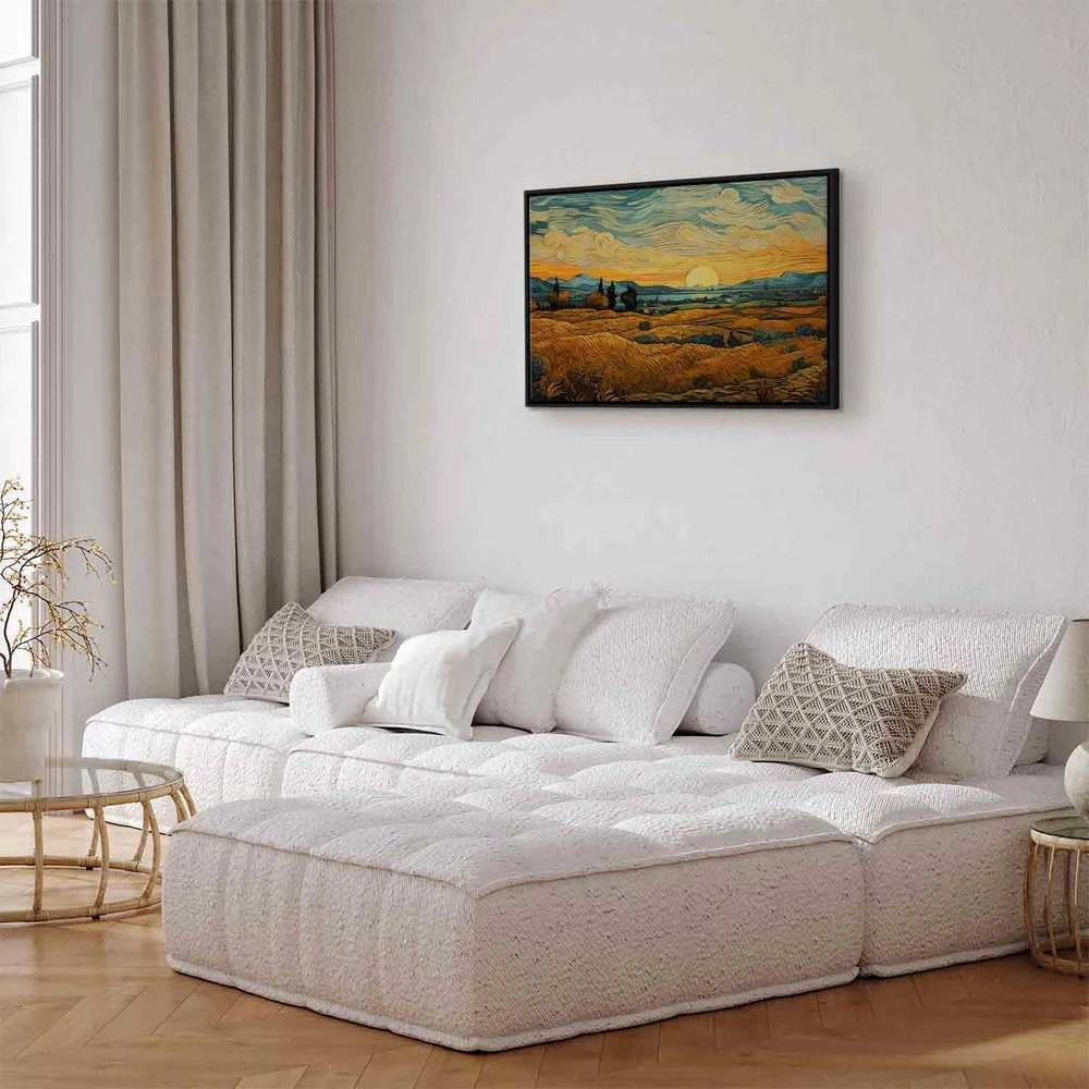 Artgeist Paveikslas - Impressionistic fields - painted golden landscape with fields of grain
