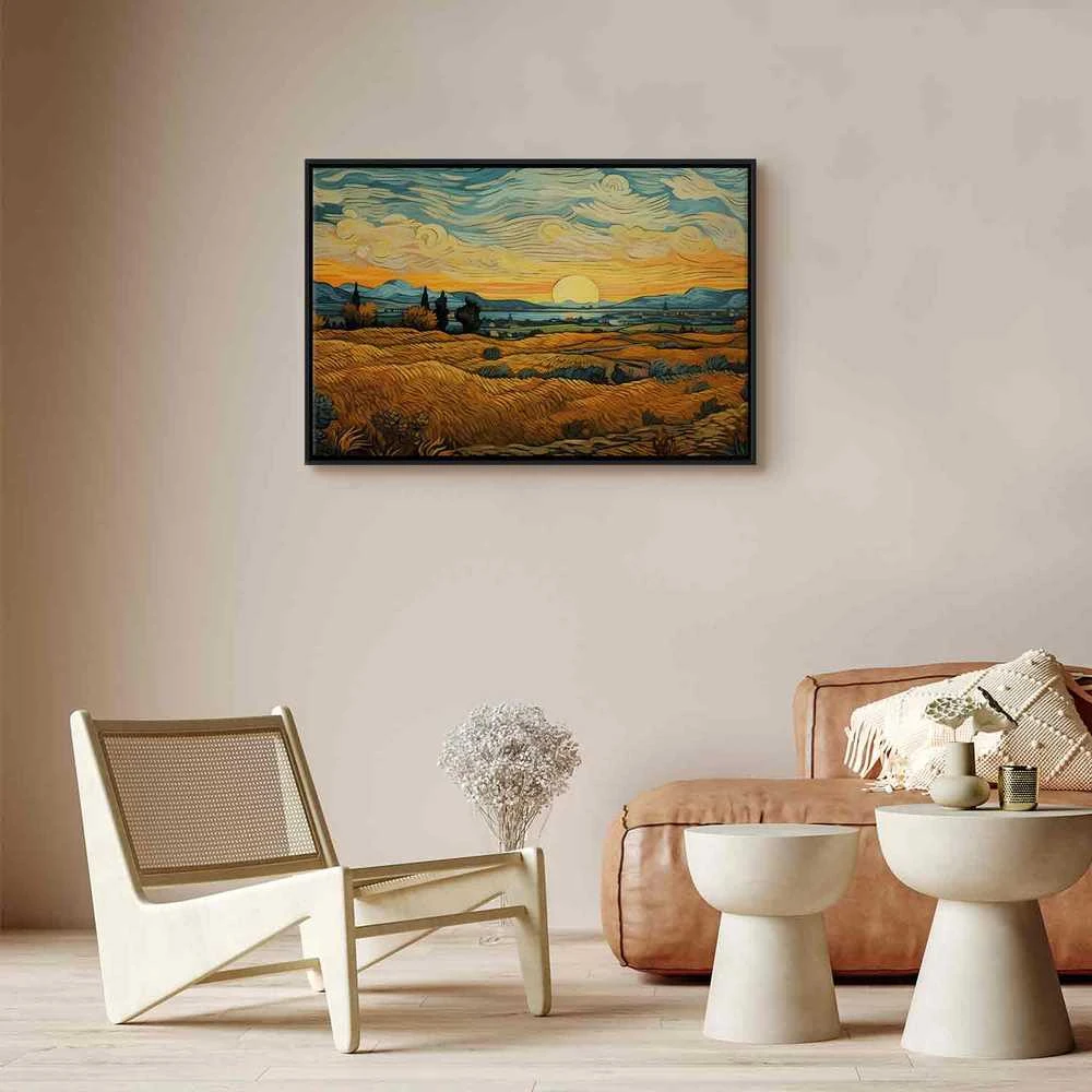 Artgeist Paveikslas - Impressionistic fields - painted golden landscape with fields of grain