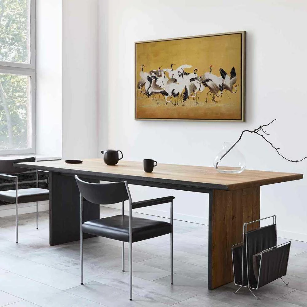 Artgeist Paveikslas - Japanese cranes - a flock of birds against a golden background based on a painting by Ishida Yūtei