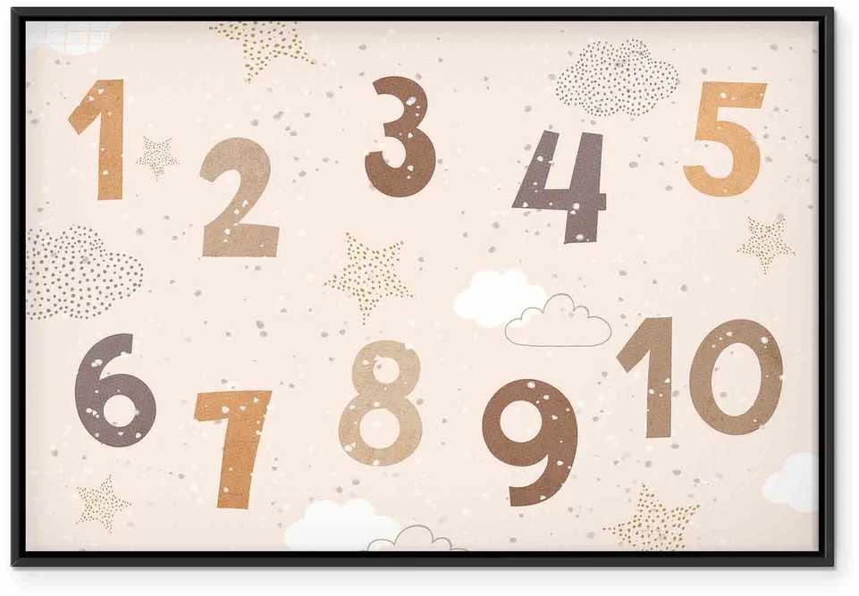 Artgeist Paveikslas - Jumping Numbers - Numbers in a Subdued rusvai gelsvas-Brown Hue Among Snowflakes Stars and Clouds