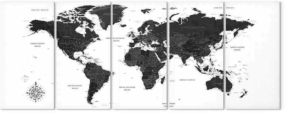 Artgeist Paveikslas - Juodas and Baltas Map (5 Parts) Narrow