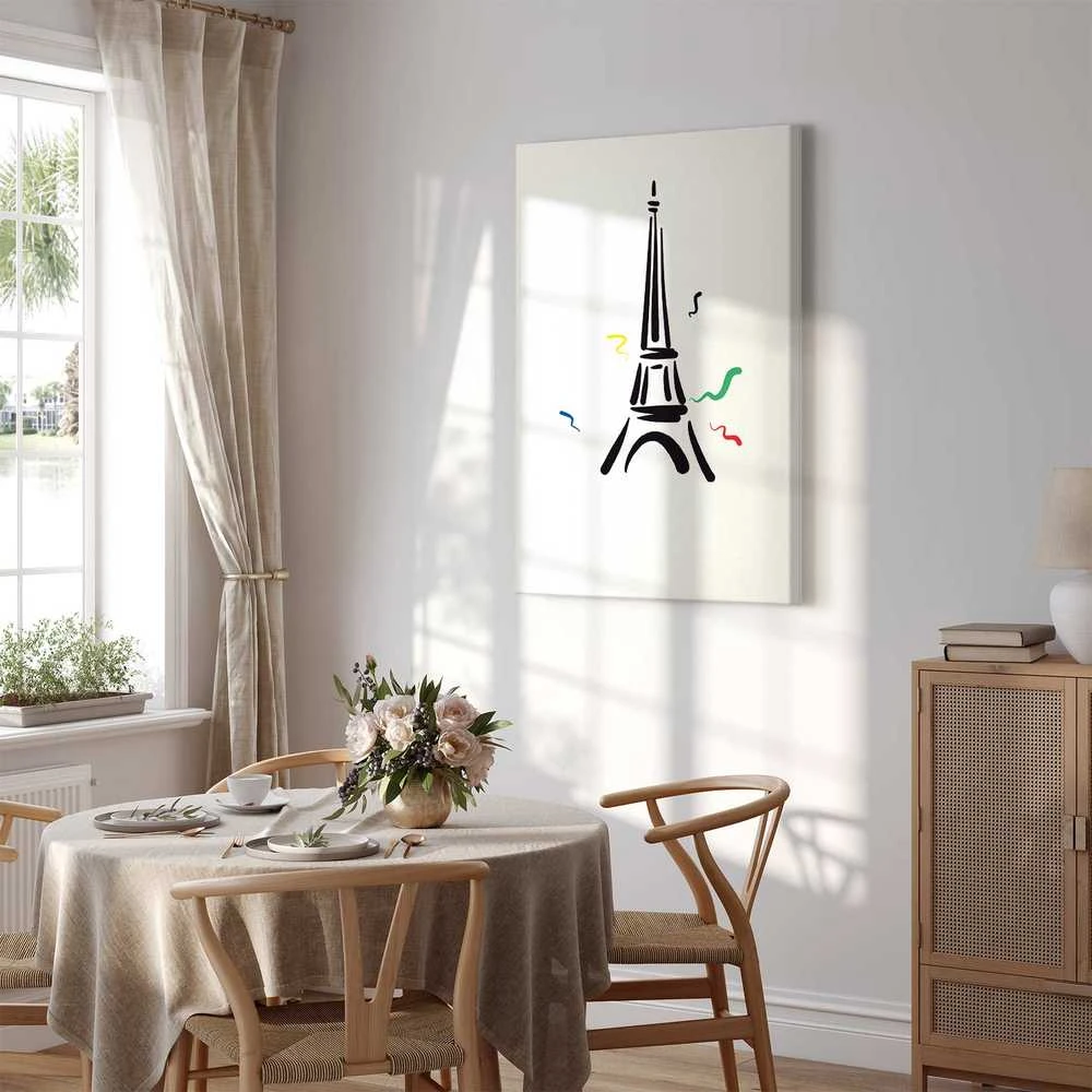 Artgeist Paveikslas - Juodas Graphic Drawing of the Eiffel Tower on a Kreminis Background