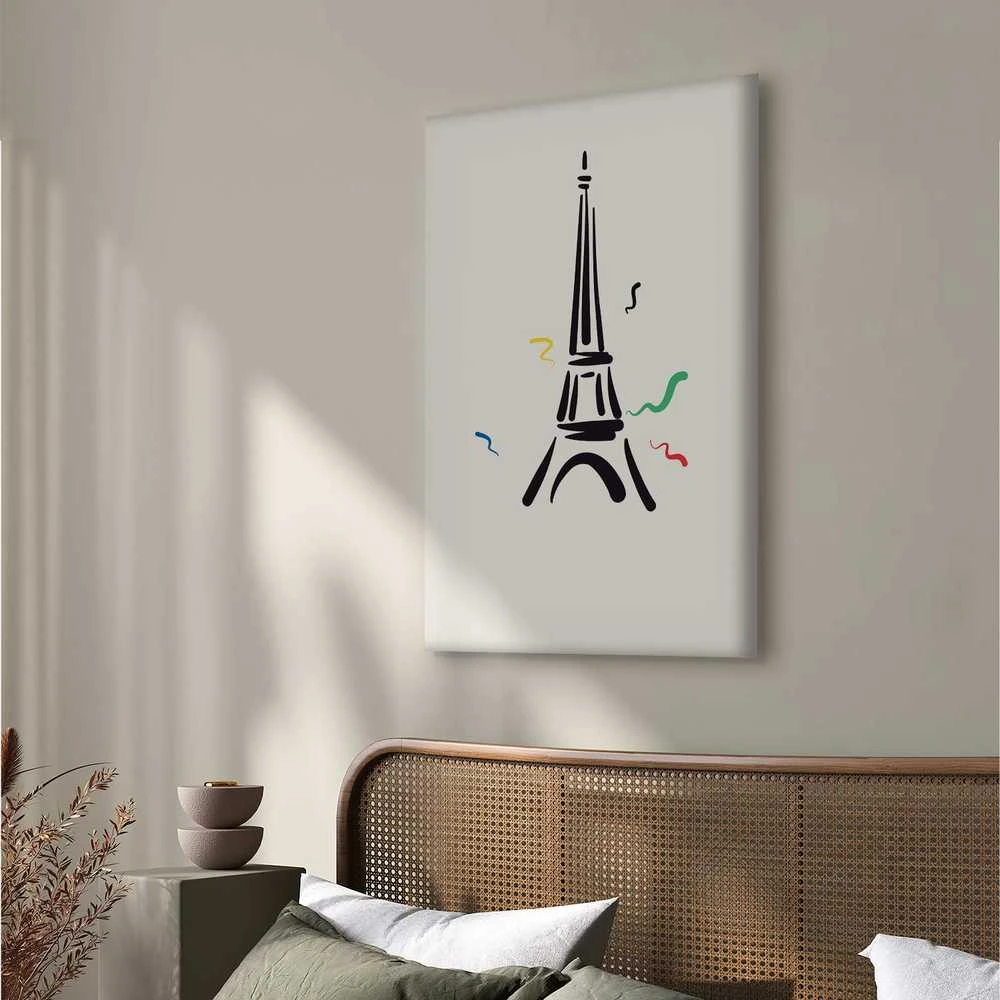 Artgeist Paveikslas - Juodas Graphic Drawing of the Eiffel Tower on a Kreminis Background
