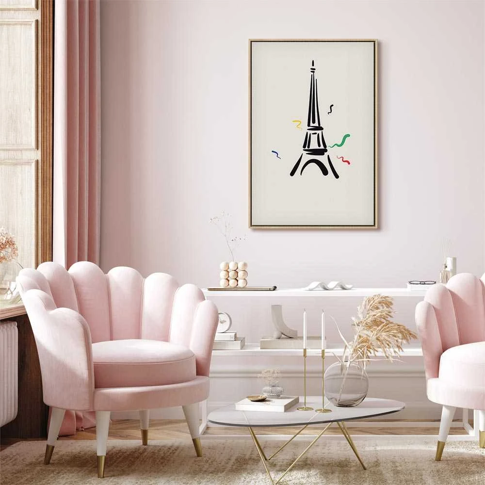 Artgeist Paveikslas - Juodas Graphic Drawing of the Eiffel Tower on a Kreminis Background