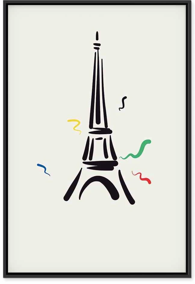 Artgeist Paveikslas - Juodas Graphic Drawing of the Eiffel Tower on a Kreminis Background