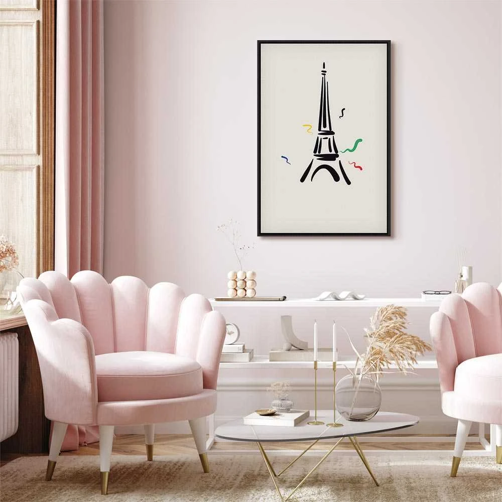 Artgeist Paveikslas - Juodas Graphic Drawing of the Eiffel Tower on a Kreminis Background