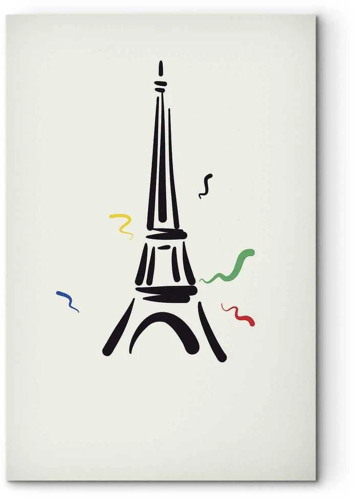 Artgeist Paveikslas - Juodas Graphic Drawing of the Eiffel Tower on a Kreminis Background