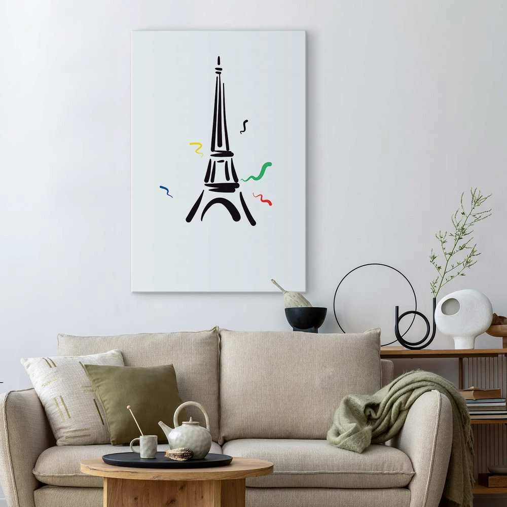 Artgeist Paveikslas - Juodas Graphic Drawing of the Eiffel Tower on a Kreminis Background
