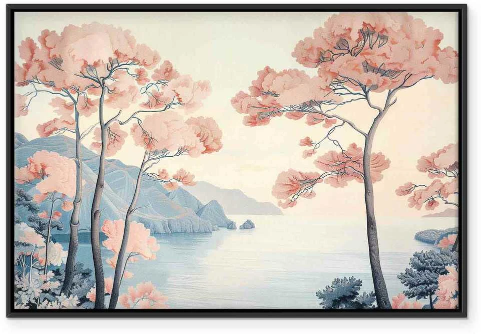 Artgeist Paveikslas - Landscape with the Ocean Cliffs and Trees in Delicate Rožinė Shades