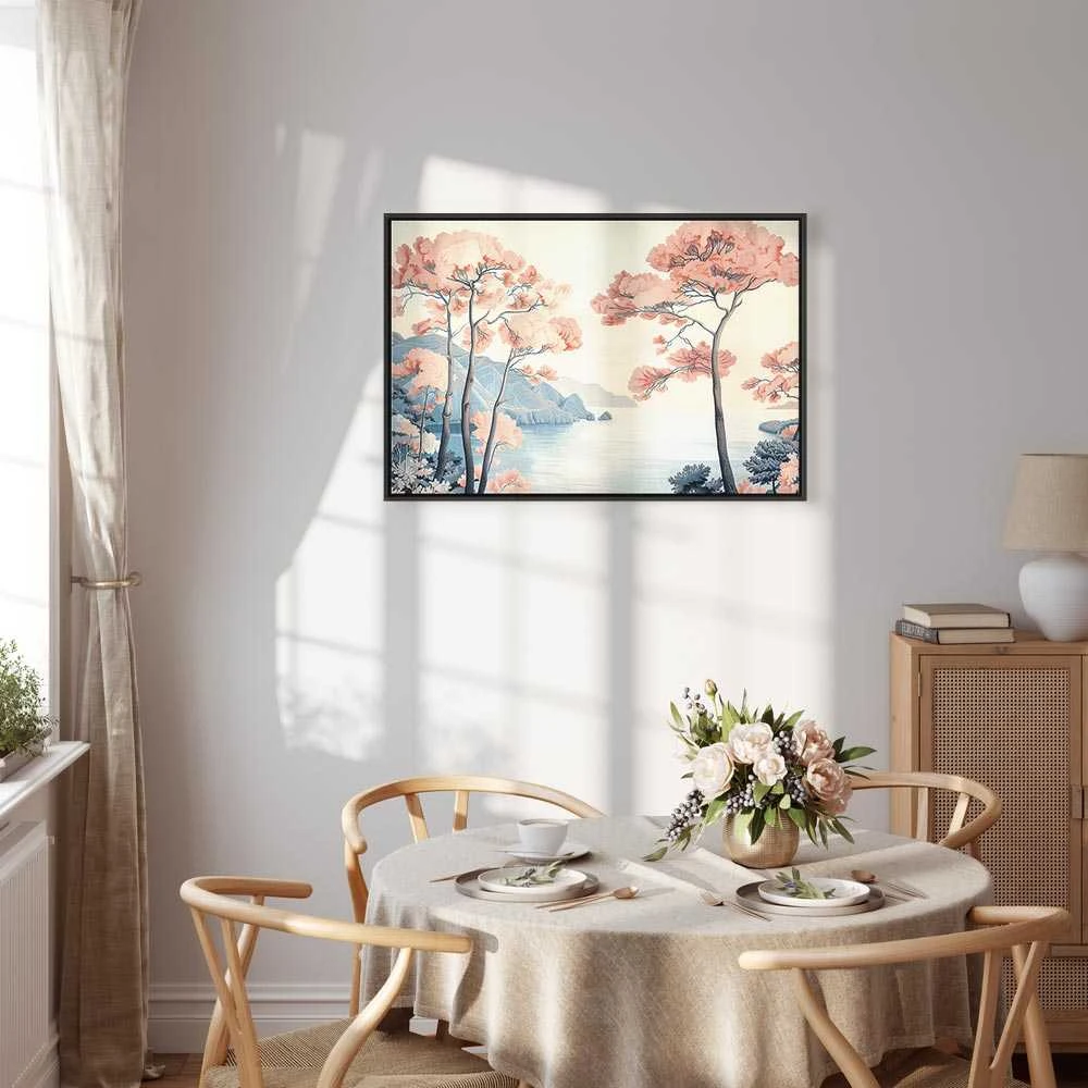 Artgeist Paveikslas - Landscape with the Ocean Cliffs and Trees in Delicate Rožinė Shades