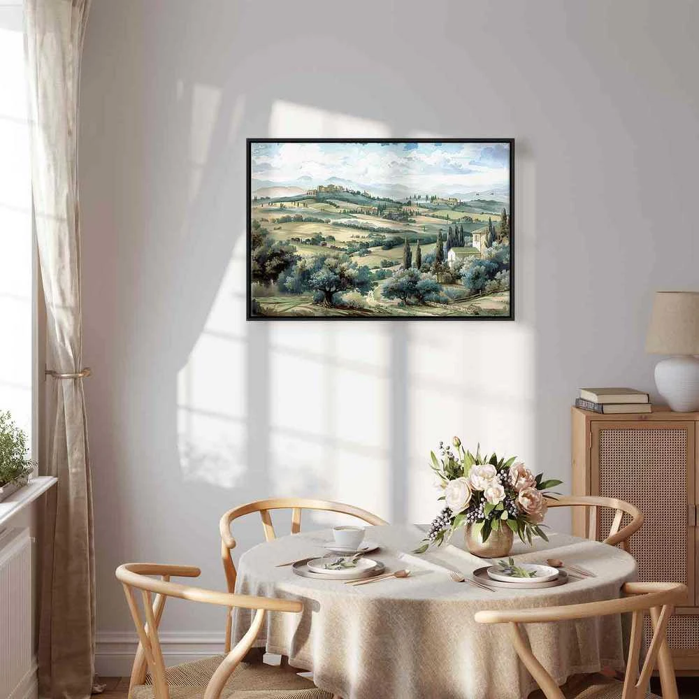 Artgeist Paveikslas - Landscape with Žalias Fields and Trees Tuscan Sunny View