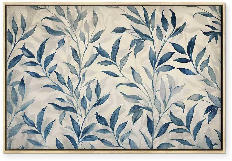 Artgeist Paveikslas - Leaves in Mėlyna Color Delicate Botanical Motif