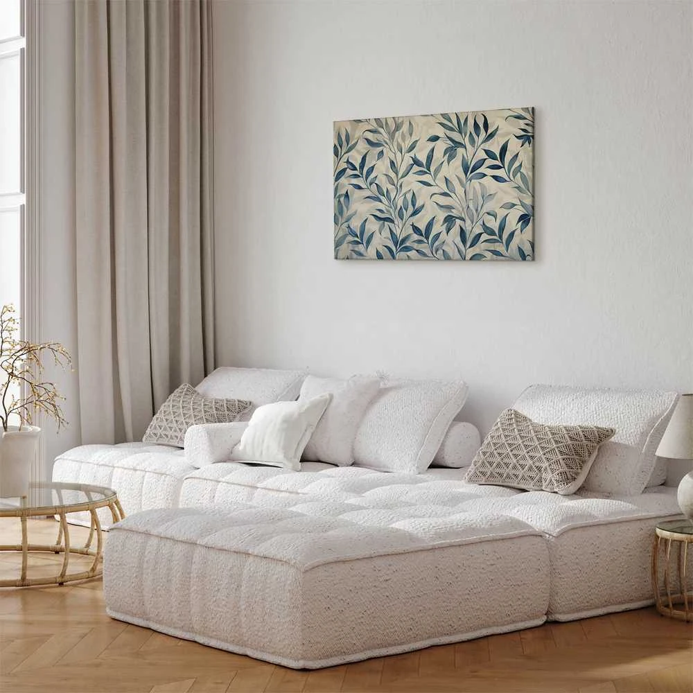 Artgeist Paveikslas - Leaves in Mėlyna Color Delicate Botanical Motif