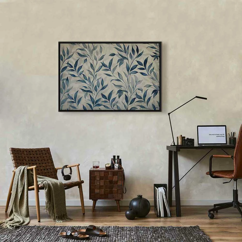 Artgeist Paveikslas - Leaves in Mėlyna Color Delicate Botanical Motif