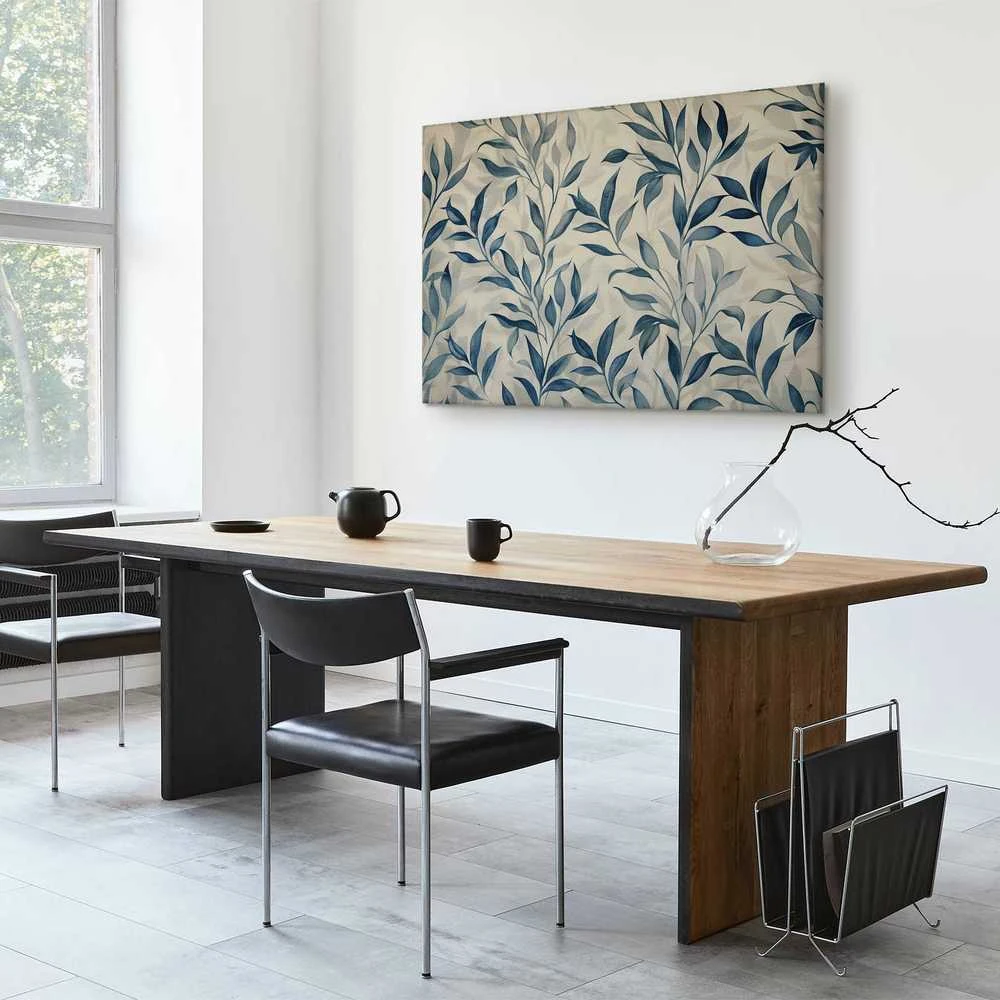 Artgeist Paveikslas - Leaves in Mėlyna Color Delicate Botanical Motif