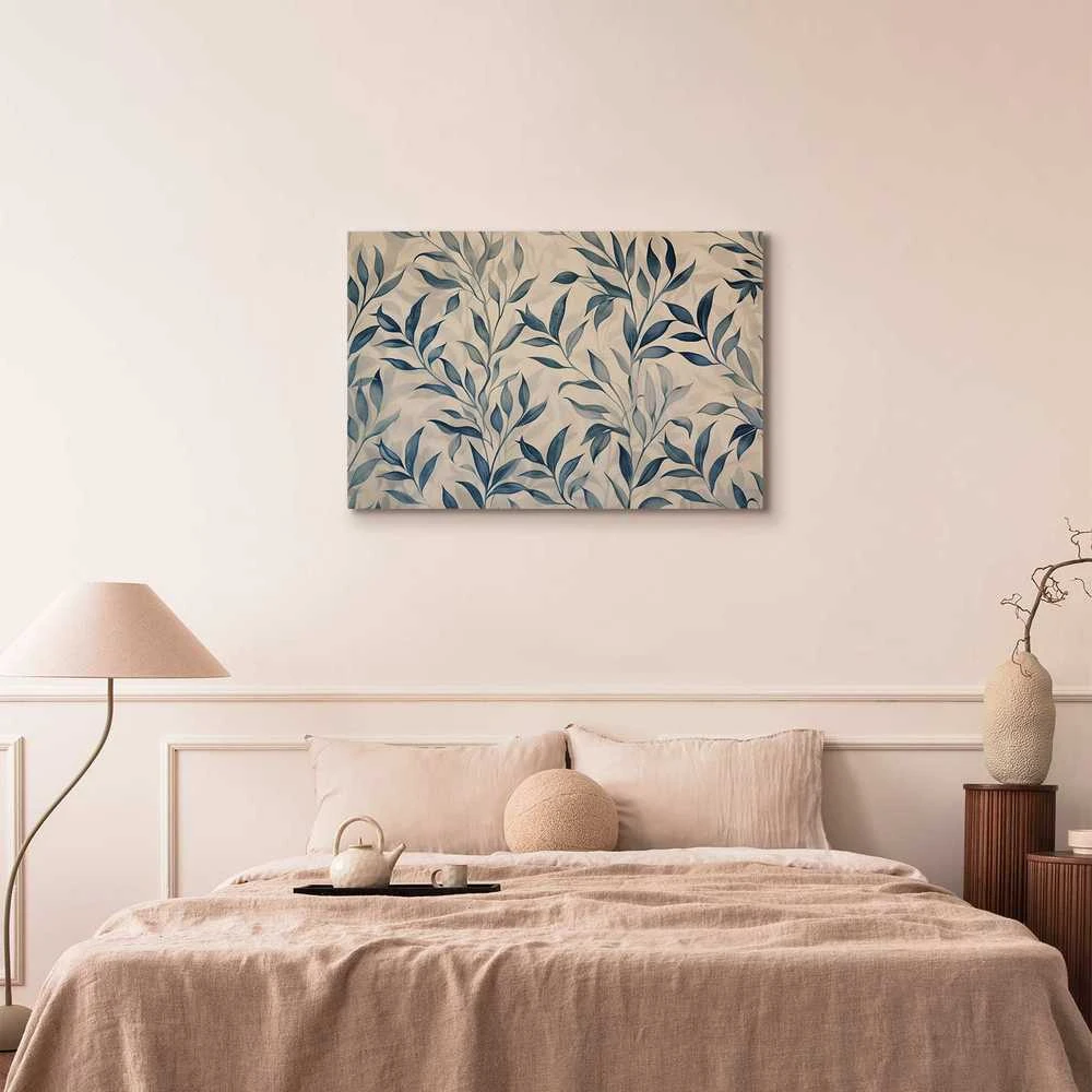 Artgeist Paveikslas - Leaves in Mėlyna Color Delicate Botanical Motif