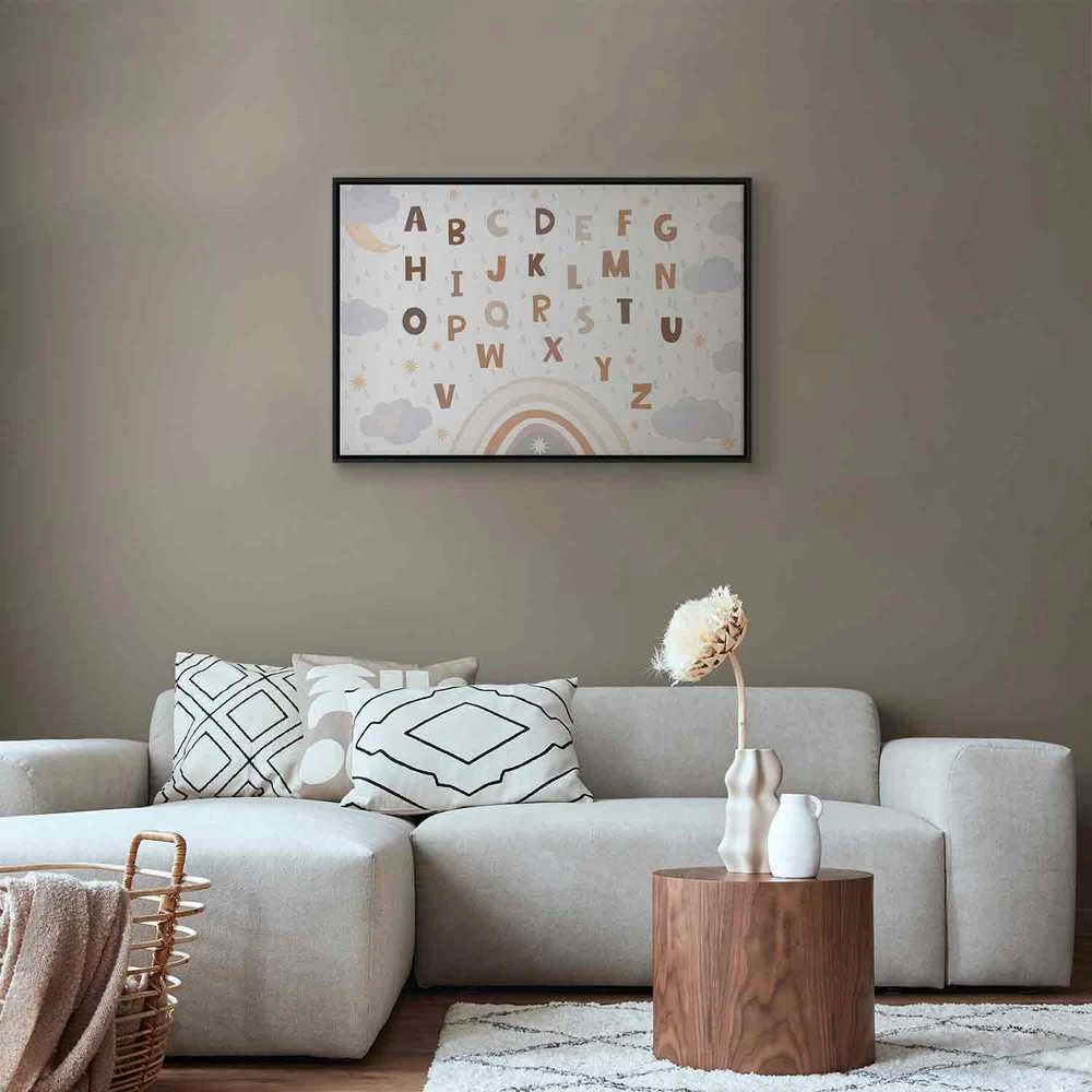 Artgeist Paveikslas - Letters Above the Rainbow - Letters Among Streams of Rain and Clouds with a Rainbow Moon and Stars on a Light Background