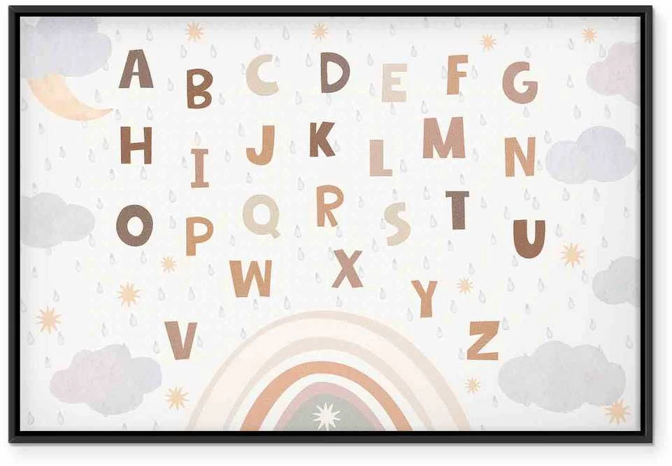 Artgeist Paveikslas - Letters Above the Rainbow - Letters Among Streams of Rain and Clouds with a Rainbow Moon and Stars on a Light Background