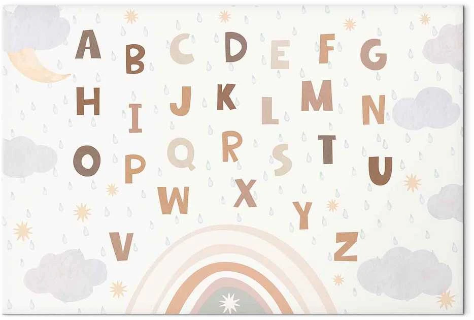 Artgeist Paveikslas - Letters Above the Rainbow - Letters Among Streams of Rain and Clouds with a Rainbow Moon and Stars on a Light Background