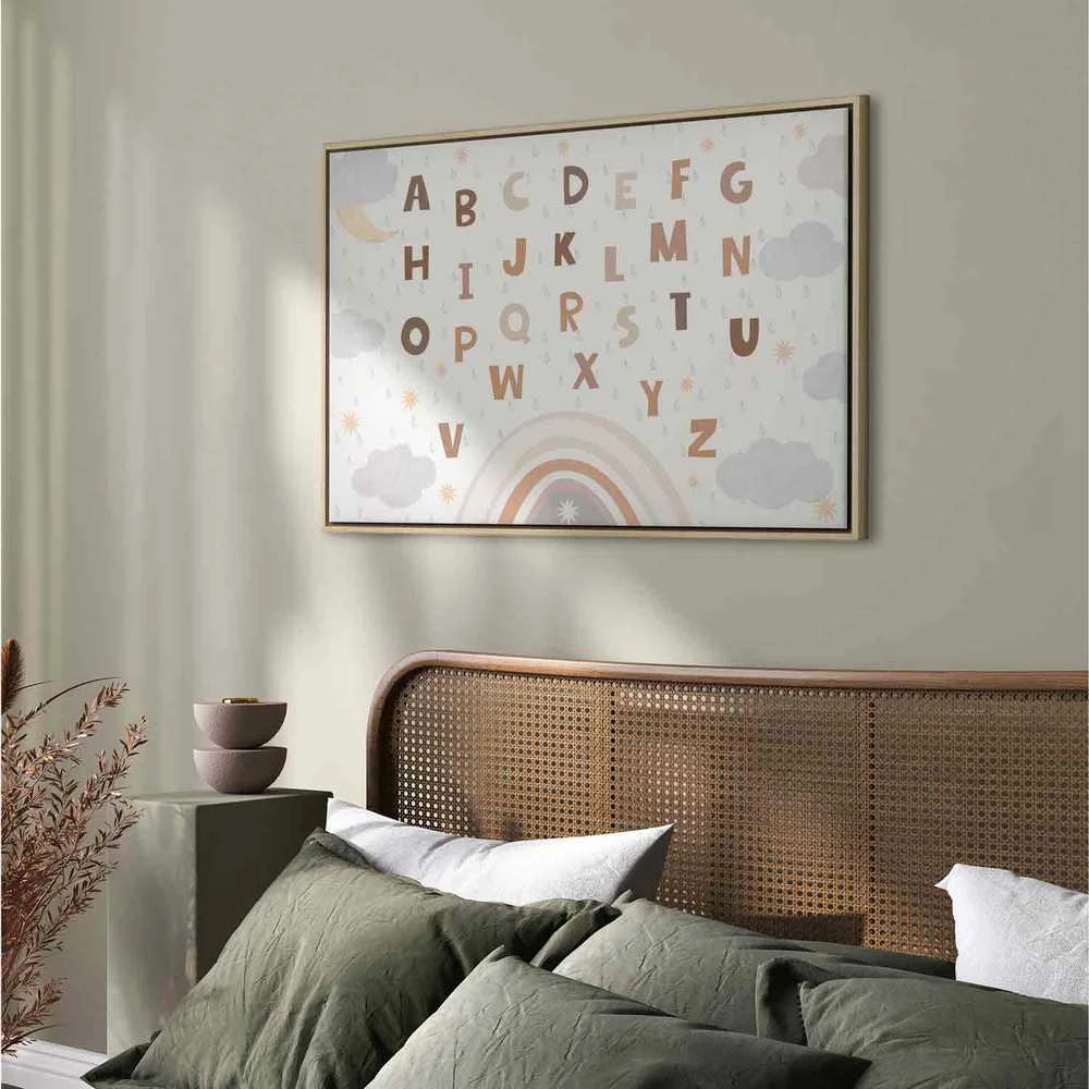 Artgeist Paveikslas - Letters Above the Rainbow - Letters Among Streams of Rain and Clouds with a Rainbow Moon and Stars on a Light Background