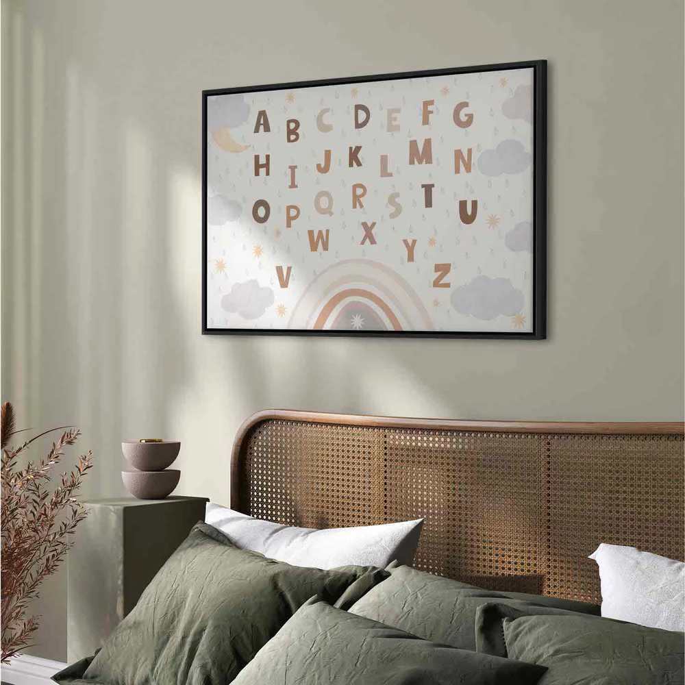 Artgeist Paveikslas - Letters Above the Rainbow - Letters Among Streams of Rain and Clouds with a Rainbow Moon and Stars on a Light Background