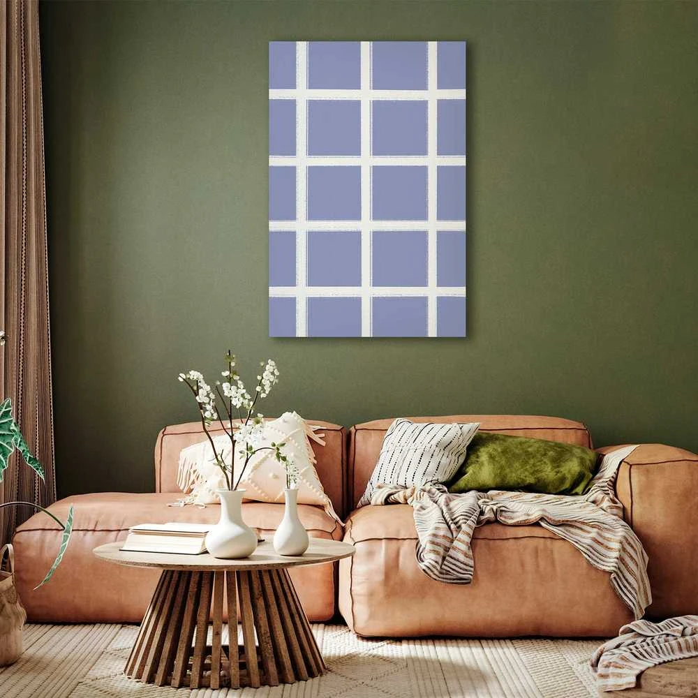 Artgeist Paveikslas - Lines and Symmetry - Expressive Baltas Grid on a Mėlyna Background