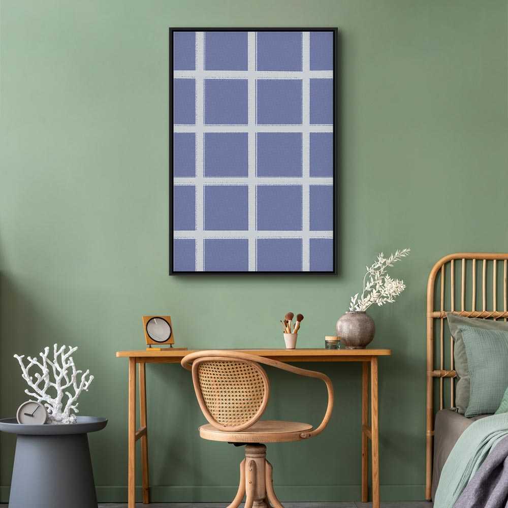Artgeist Paveikslas - Lines and Symmetry - Expressive Baltas Grid on a Mėlyna Background