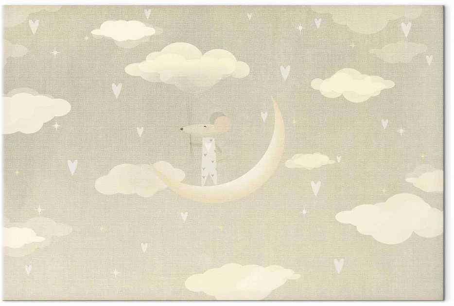 Artgeist Paveikslas - Little Conqueror - A Mouse in Heart Pajamas on the Moon Among Clouds