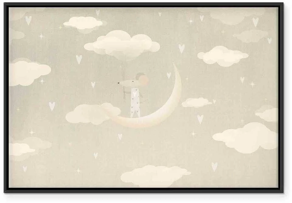 Artgeist Paveikslas - Little Conqueror - A Mouse in Heart Pajamas on the Moon Among Clouds