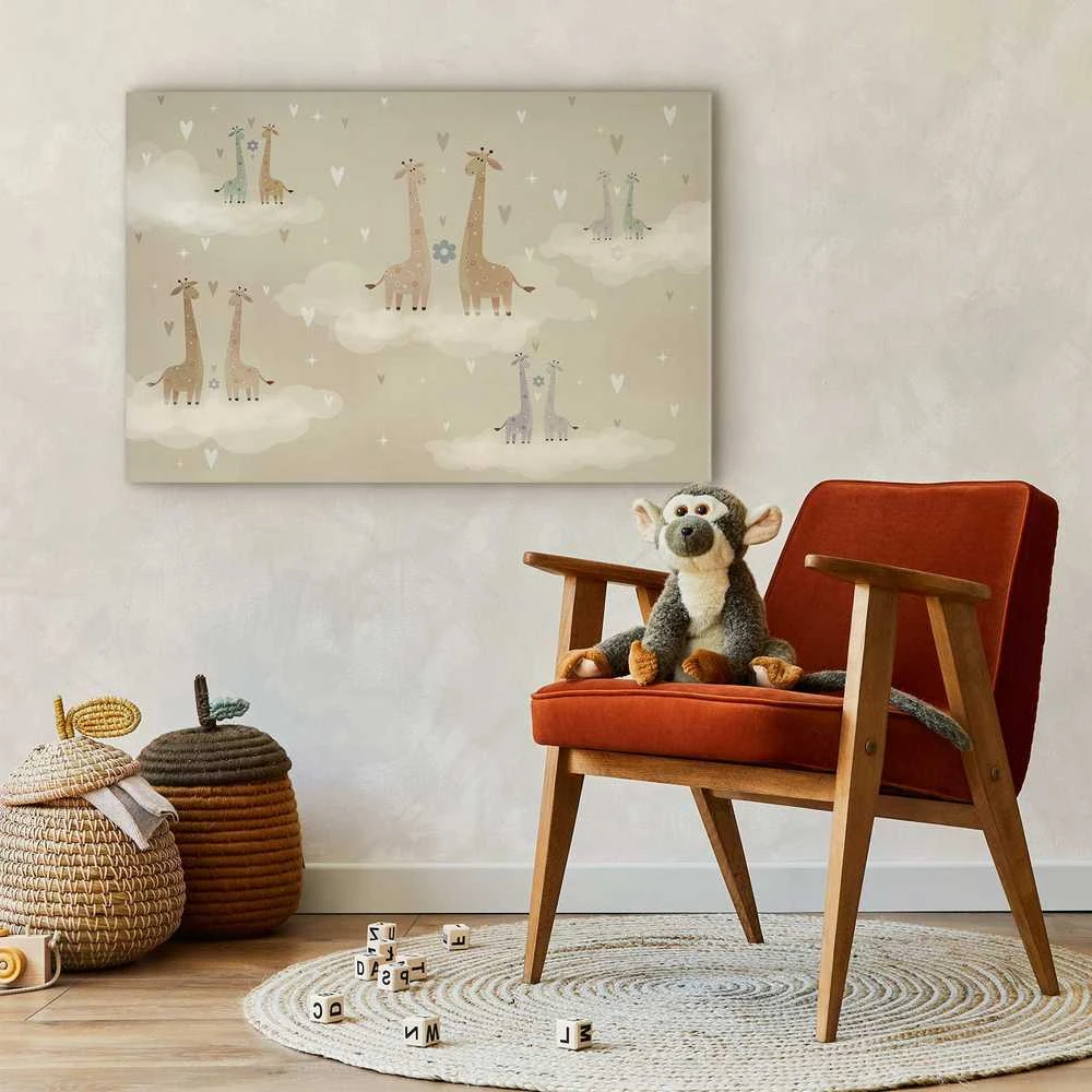 Artgeist Paveikslas - Love - Colorful Giraffes Floating on Clouds Among Hearts and Stars