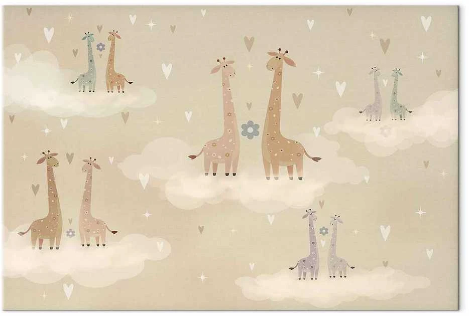 Artgeist Paveikslas - Love - Colorful Giraffes Floating on Clouds Among Hearts and Stars