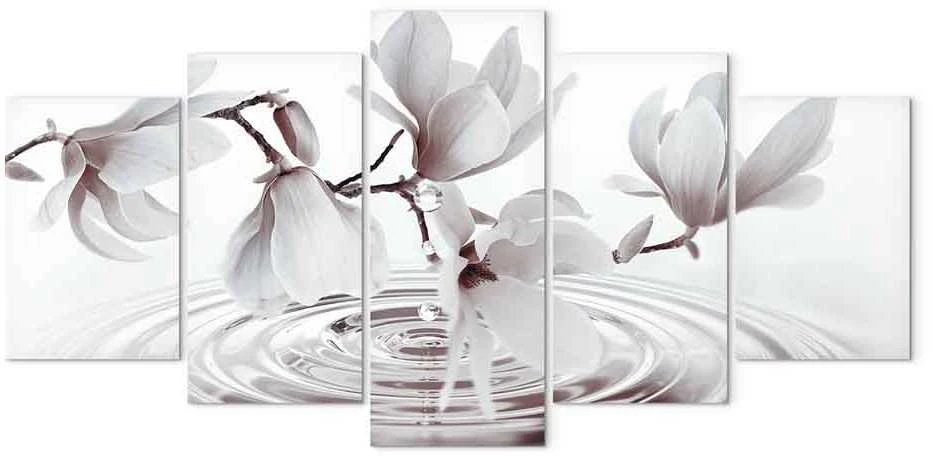 Artgeist Paveikslas - Magnolias over Water (5 Parts) Wide Pilkas