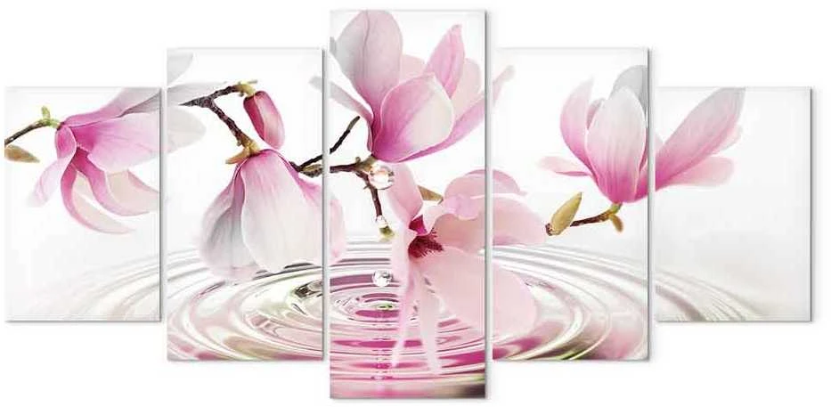Artgeist Paveikslas - Magnolias over Water (5 Parts) Wide Rožinė