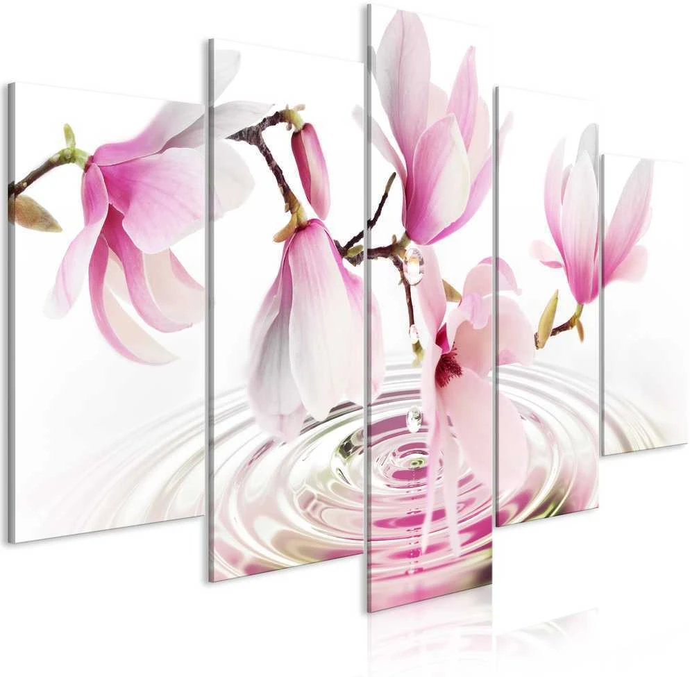 Artgeist Paveikslas - Magnolias over Water (5 Parts) Wide Rožinė
