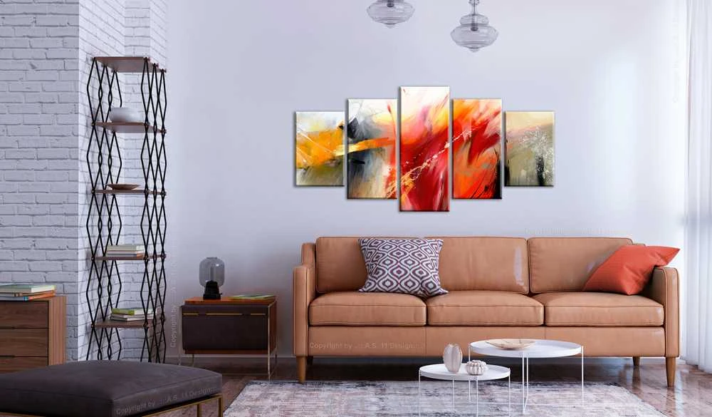 Artgeist Paveikslas - Magnolias over Water (5 Parts) Wide Pilkas