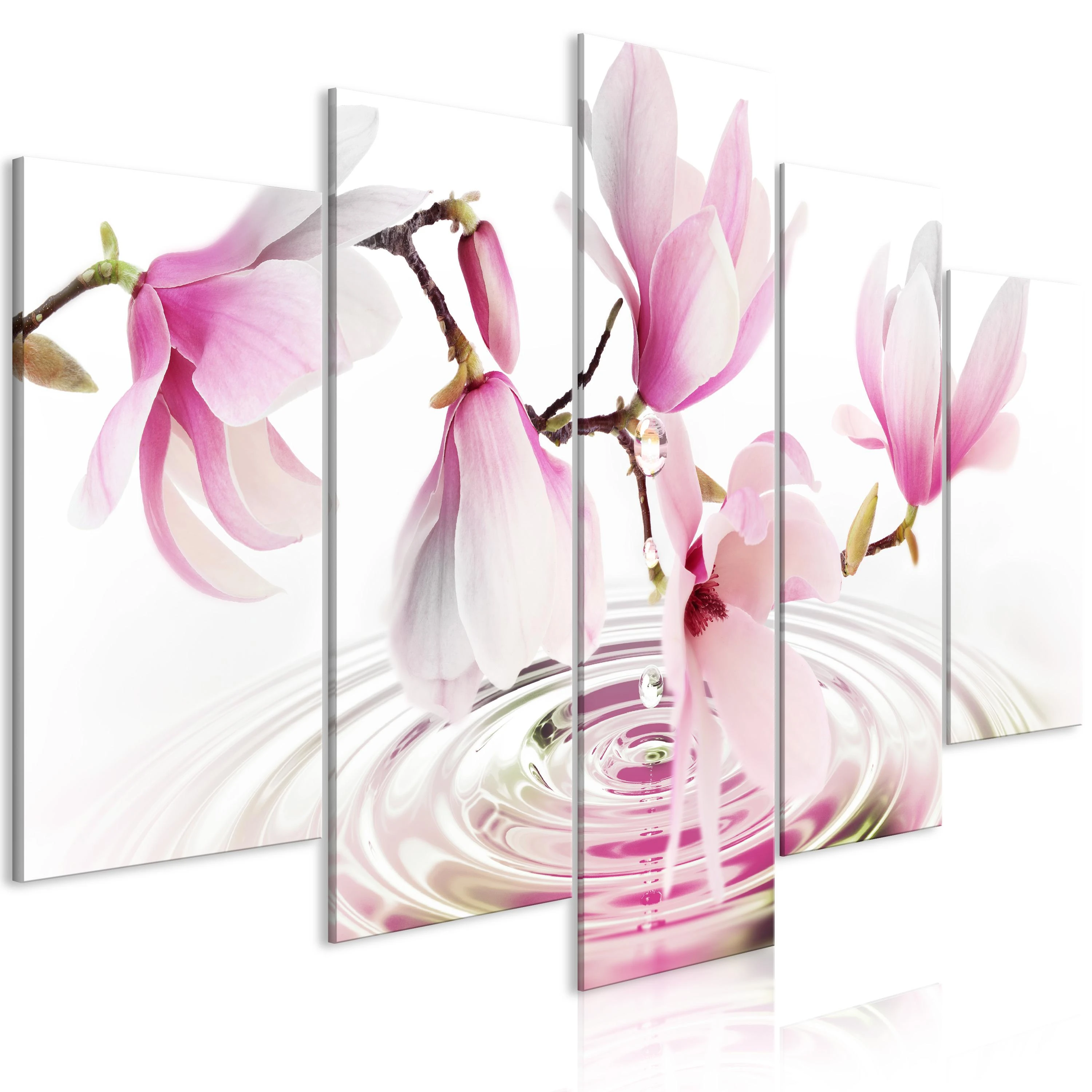 Artgeist Paveikslas - Magnolias over Water (5 Parts) Wide Rožinė