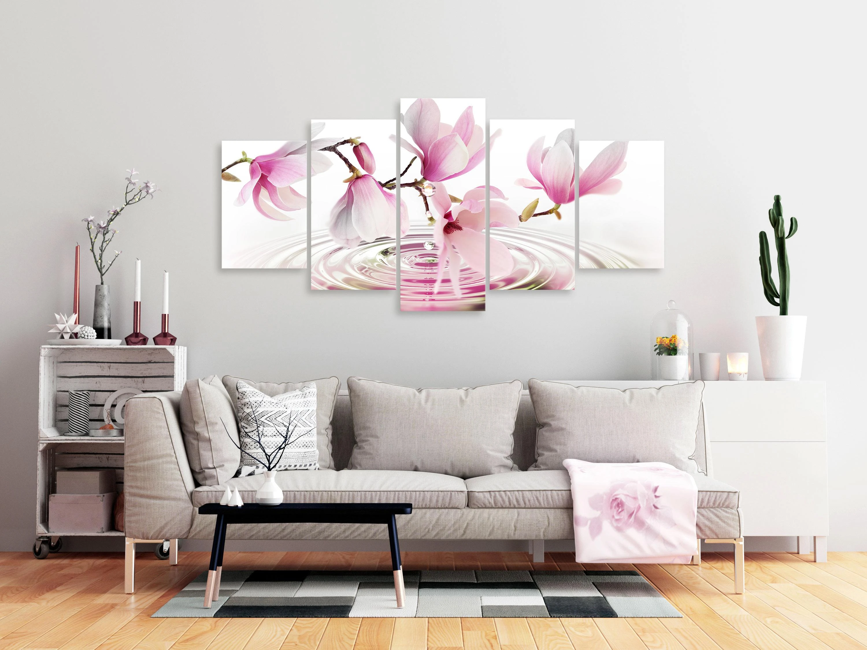 Artgeist Paveikslas - Magnolias over Water (5 Parts) Wide Rožinė