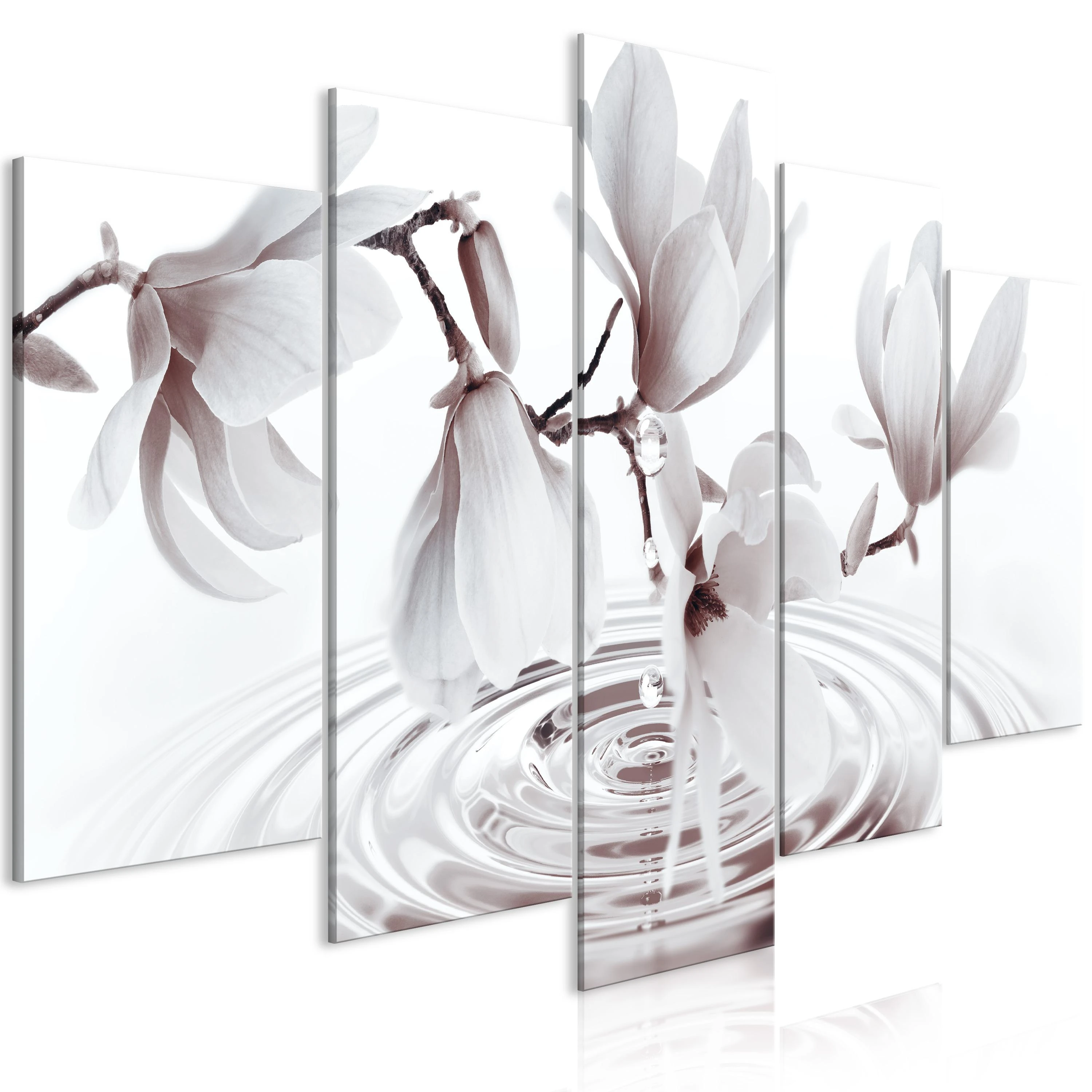 Artgeist Paveikslas - Magnolias over Water (5 Parts) Wide Pilkas