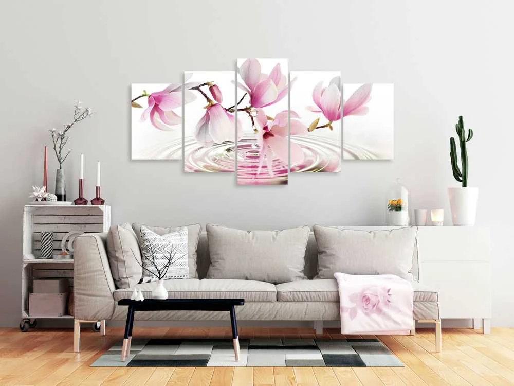 Artgeist Paveikslas - Magnolias over Water (5 Parts) Wide Rožinė