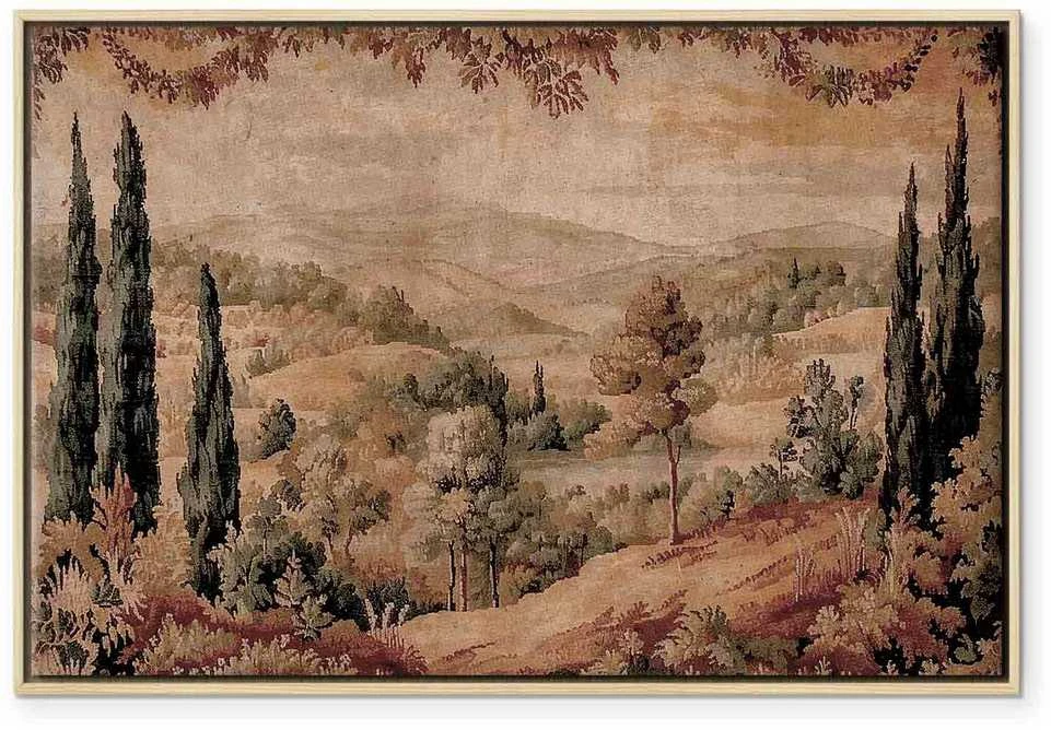Artgeist Paveikslas - Mediterranean landscape - old tapestry with a hill and a lake