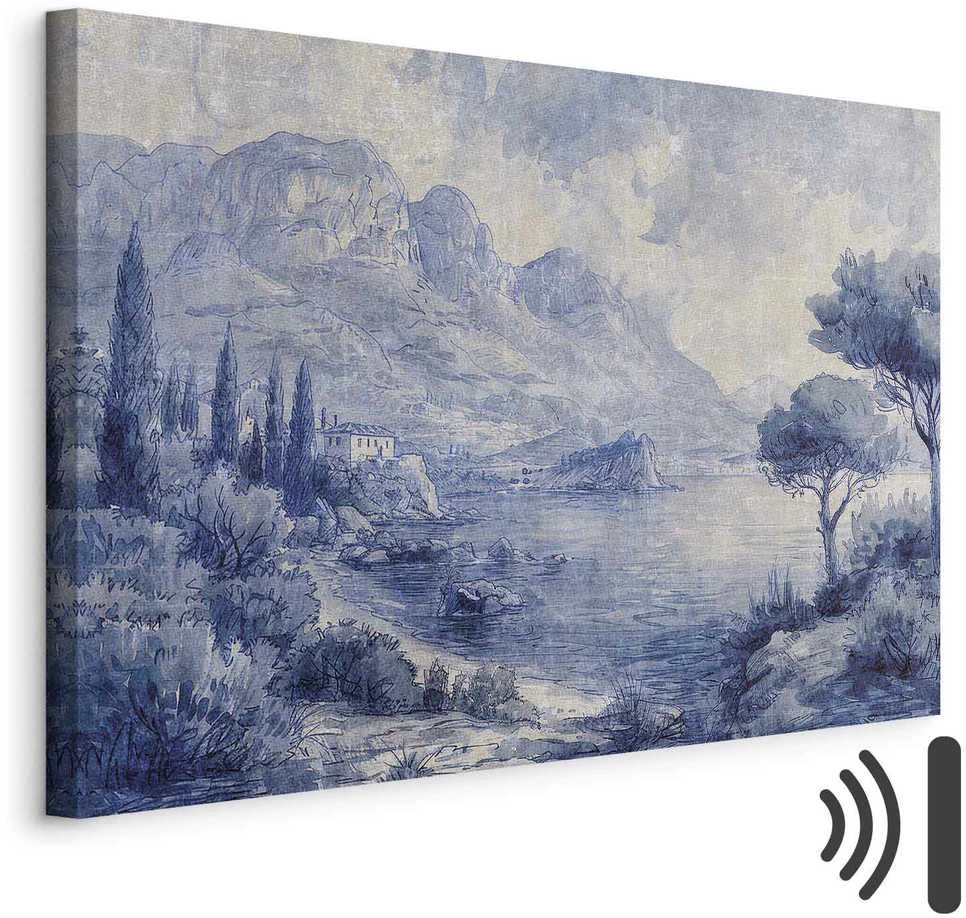 Artgeist Paveikslas - Mėlyna Bay - Italian landscape of Lake Como painted with mėlynas ink