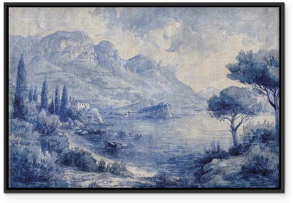 Artgeist Paveikslas - Mėlyna Bay - Italian landscape of Lake Como painted with mėlynas ink
