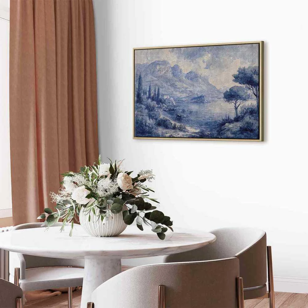 Artgeist Paveikslas - Mėlyna Bay - Italian landscape of Lake Como painted with mėlynas ink