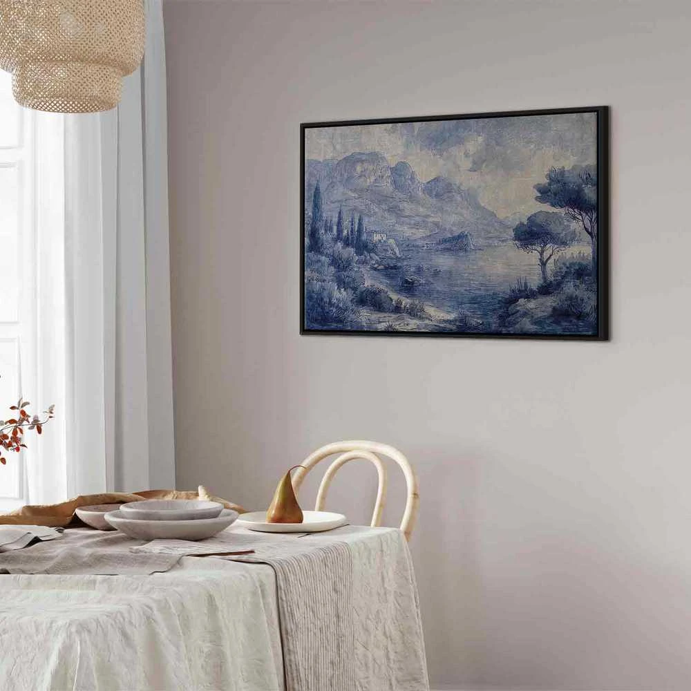 Artgeist Paveikslas - Mėlyna Bay - Italian landscape of Lake Como painted with mėlynas ink