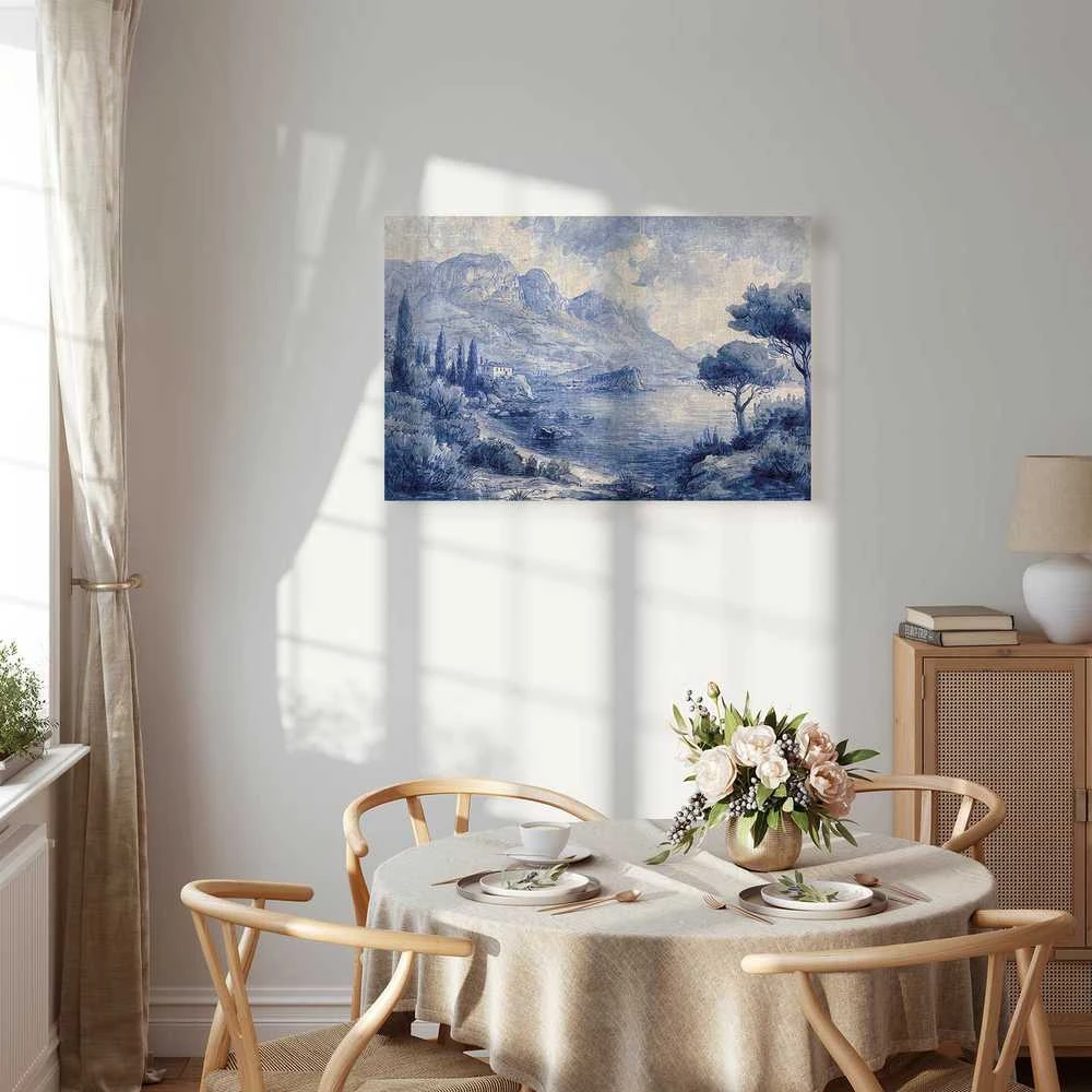 Artgeist Paveikslas - Mėlyna Bay - Italian landscape of Lake Como painted with mėlynas ink