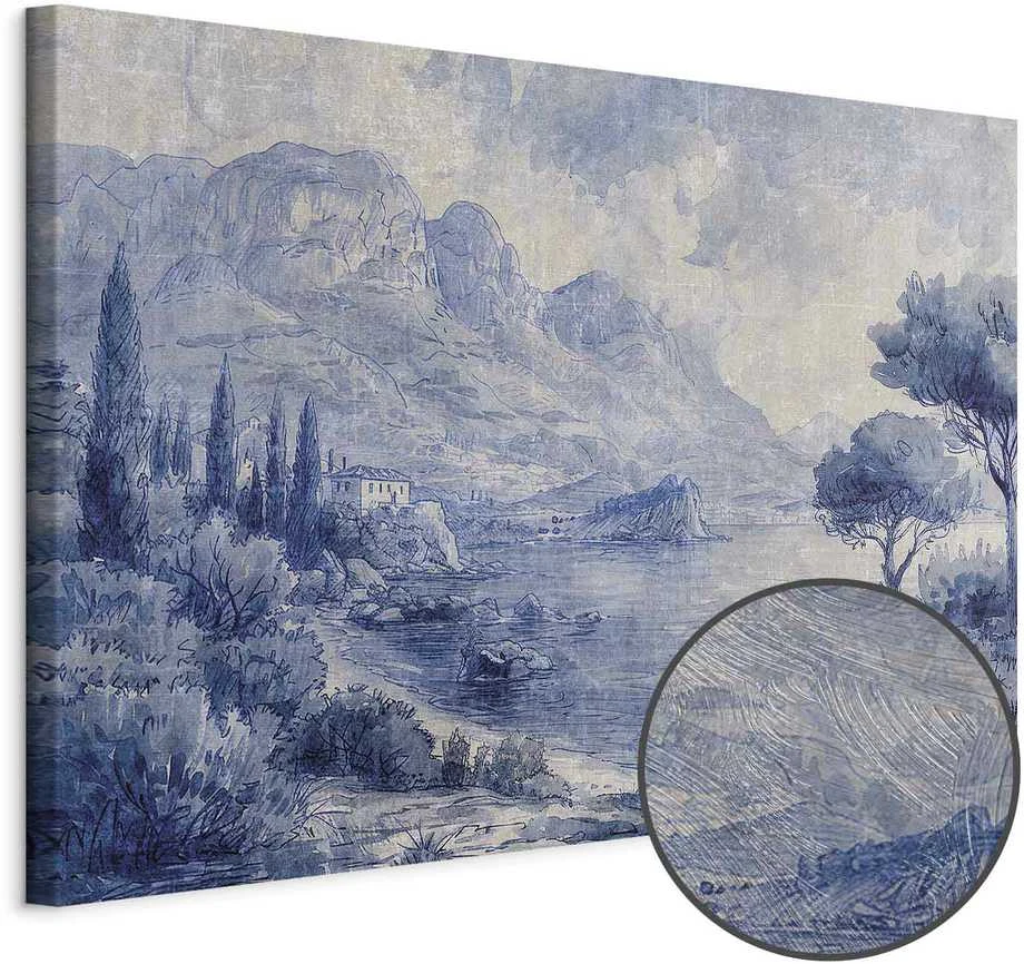 Artgeist Paveikslas - Mėlyna Bay - Italian landscape of Lake Como painted with mėlynas ink