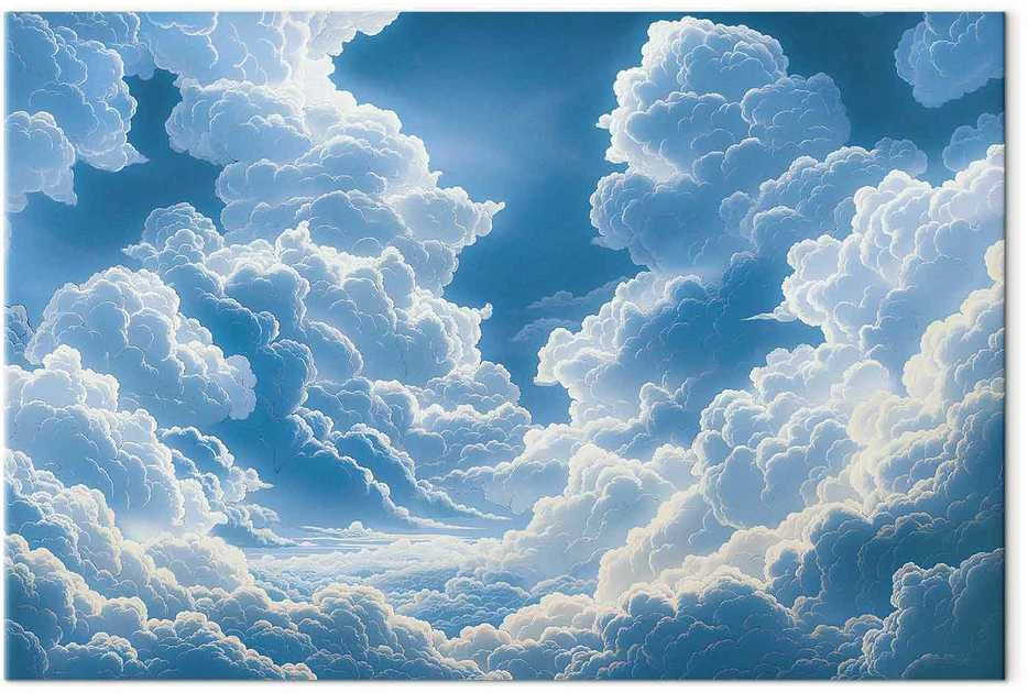 Artgeist Paveikslas - Mėlyna Sky Breaking Through Baltas Fluffy Clouds