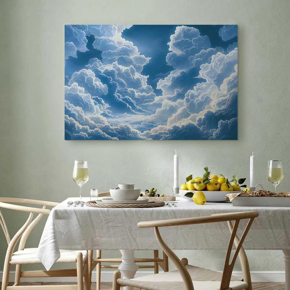 Artgeist Paveikslas - Mėlyna Sky Breaking Through Baltas Fluffy Clouds