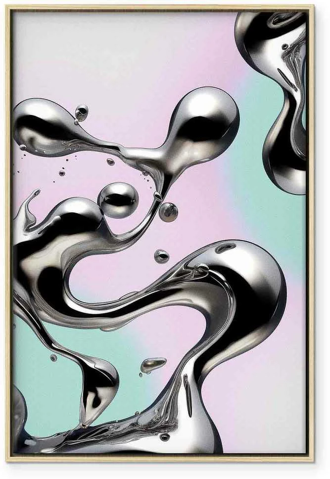 Artgeist Paveikslas - Metallic Fluidity - Abstract Sidabrinis Forms on a Mint-Violetinė Background
